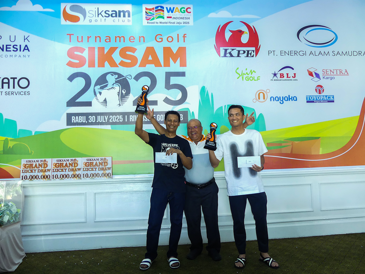 Best Gross Overall (BGO) Turnamen Golf SIKSAM 2025 berhasil diraih oleh Amzar, dan Best Nett Overall (BNO) diraih oleh Wahyu